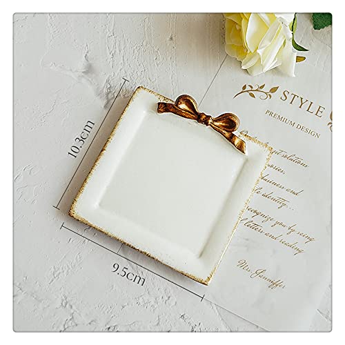 Gisela Adorable Bow-knot Trinket Dish Resin Jewelry Tray Perfect for Holding Small Jewelries, Necklaces, Earrings, Bracelets Decorative Plate (White Square)
