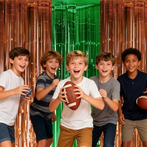 Image of Football Party Decorations for Super Game Bowl 2027 - Green Brown Tinsel Streamers Backdrop Banner | Football Party Favors Supplies Indoor Outdoor - Game Day Birthday Party Accessories for Wall Door