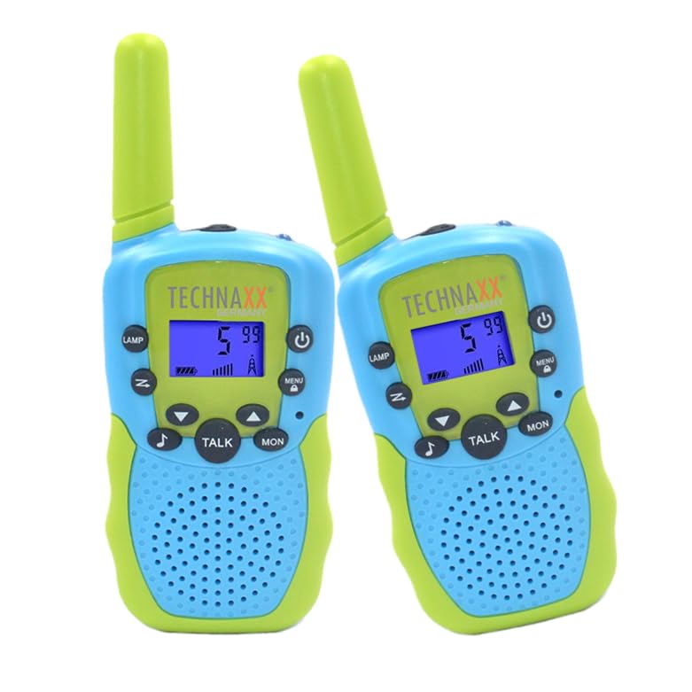 Technaxx Kids Walkie Talkies Set  2-Way Radios with 3KM Range  8 Channels  Backlit LCD Screen  Built-in Flashlight  CTCSS  Gift for Boys & Girls Age 3+  Outdoor Toy - TX-347