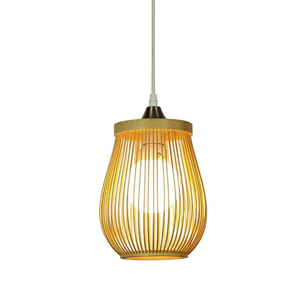 Lámpara colgante de cabeza única E27 farol tejido de bambú