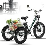 EaThsalL Elektrisches Dreirad für Senioren E Elektro 24 Zoll Klappbar Dreirad 3 Rad Elektrodreirad FüR Senioren mit Aufbewahrungskorb Höhe Einstellbare Tragfähigkeit 200kg für Besorgungen Green