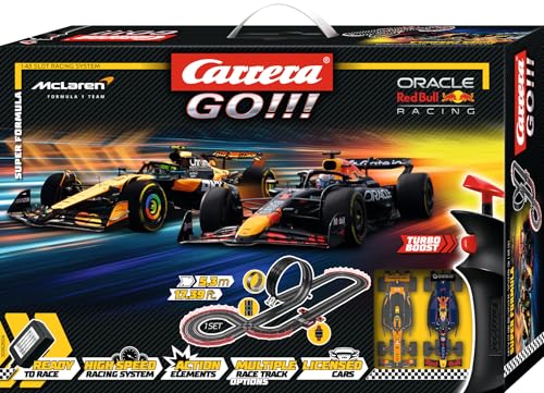 Carrera GO!!! 20062604UK Super Formula 1 1:43 Scale I 5.3 Metres With Oracle Red Bull Racing 21 M. Verstappen No.1 & McLaren Formula 1 Team MCL39 L. Norris No.4 UK Plug Version