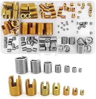 Yuhtech 116 Pcs M3 M4 M5 M6 M8 M10 M12 Galvanized Self Tapping Threaded Insert and Stainless Steel Wire Thread Repair Insert Assortment