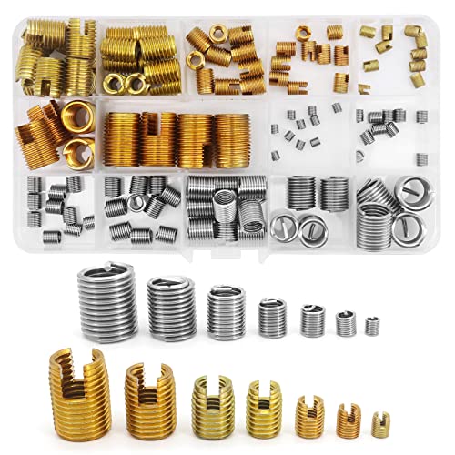 Image of Yuhtech 116 Pcs M3 M4 M5 M6 M8 M10 M12 Galvanized Self Tapping Threaded Insert and Stainless Steel Wire Thread Repair Insert Assortment