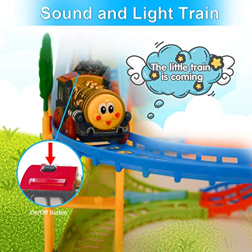 BeebeeRun Kids Car Race Track Set, Flexible Train Tracks for Toddlers with Musical Bridge and LED Electric Train Set, Car Track Toys for Boys and Girls - Thumbnail 6