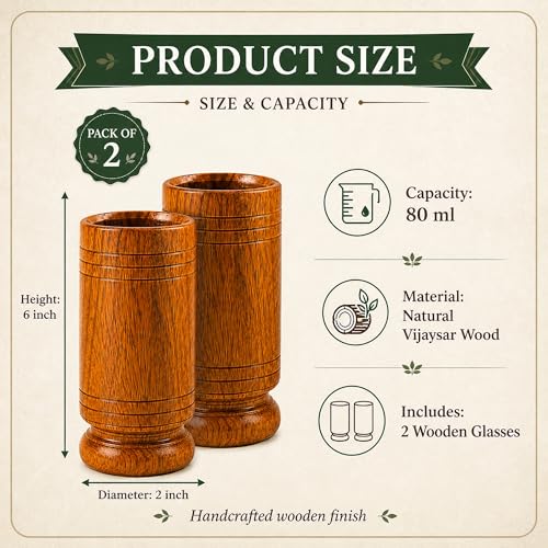 Image of Vijaysar Wood Drinking Glass, 80 ml Capacity, Pack of 2, Natural Wooden Tumbler for Daily Wellness, Handcrafted Ayurvedic Inspired Herbal Water Glass
