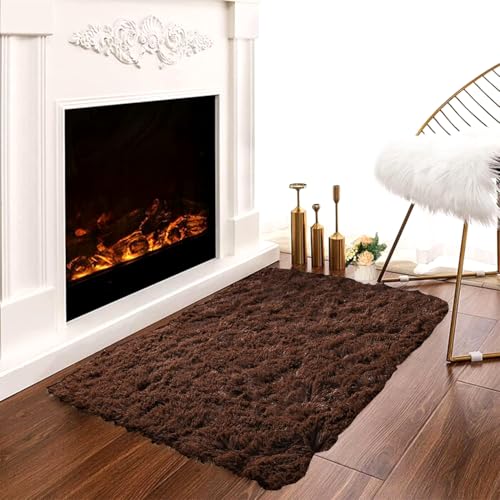 Image of Modern Polyester Anti Slip Shaggy Fluffy Rugs and Carpet for Bedroom, Hall,Kids Room, Guest Room etc. (Coffee, 2x3 feet)