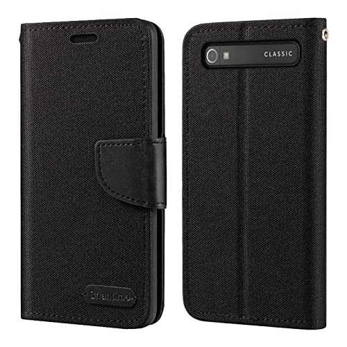 Shantime Oxford Stoff Flip Wallet Hülle Kompatibel mit BlackBerry Classic Q20, Robuste Magnetische Hülle mit Kartenfächern & Standfunktion(Schwarz)