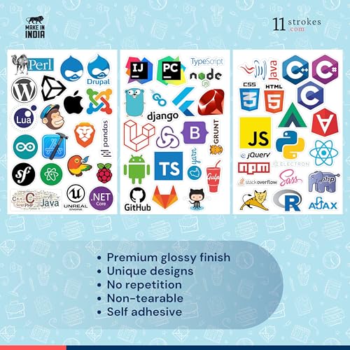 Image of 11 Strokes Stickers Set of 100 Programming Stickers for Laptop, Sticker for Phone case, Laptop Sticker Aesthetic