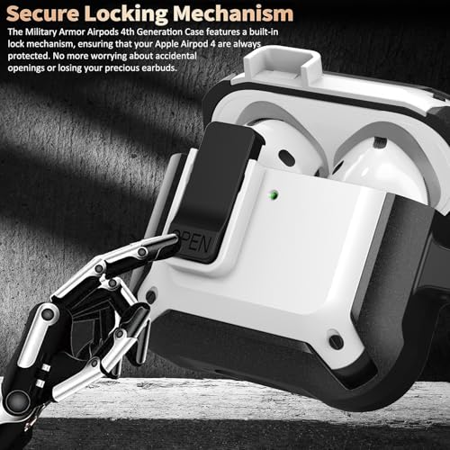 Image of Olytop for Airpods 4 Case with Lock Clid, Rugged Apple Airpods 4th Generation Cover 2024 Men Women, Armor Shockproof iPod 4 Gen Protective Hard Shell with Carabiner&Cleaner kit,Black /White