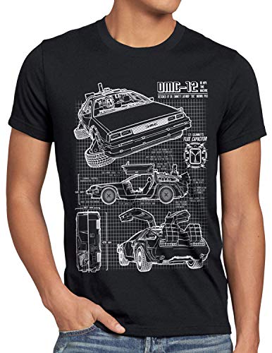 style3 DMC-12 Blaupause T-Shirt Herren Zeitreise 80er McFly Blueprint Auto...