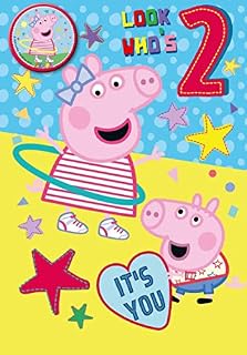 Official Peppa Pig Age 2 Birthday Card - Looks Who's 2 - Birthday Badge Card