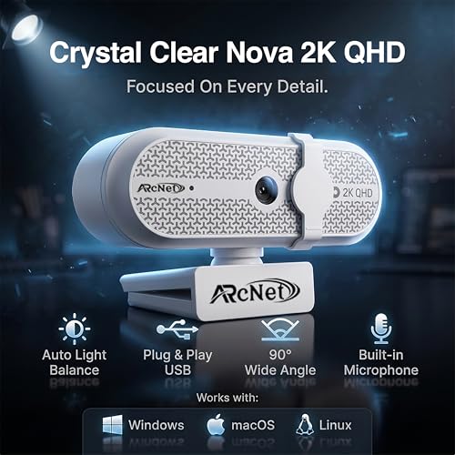 Image of ARcNet NOVA 1080P 2K QHD 5MP Webcam for Meetings and Streaming, Auto-Light Balance, Built-in Mic, Privacy Shutter, USB-A, Plug and Play, for Zoom /Skype /Teams, Conferencing and Video Calling