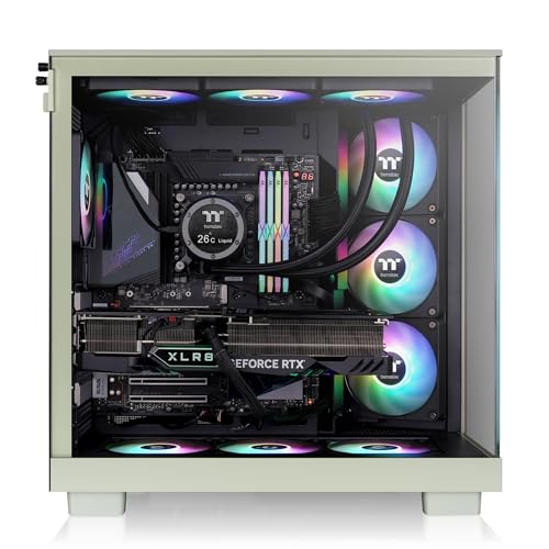 Image of Thermaltake View 380 XL WS ARGB; Mid Tower Chassis; Side Wood Trim; 4x120mm ARGB Fans Included; 420mm GPU Clearance; ATX /mATX /mITX; Hidden Connector Support; Dual Chamber;Matcha Green;CA-11E-00MEWN-WS