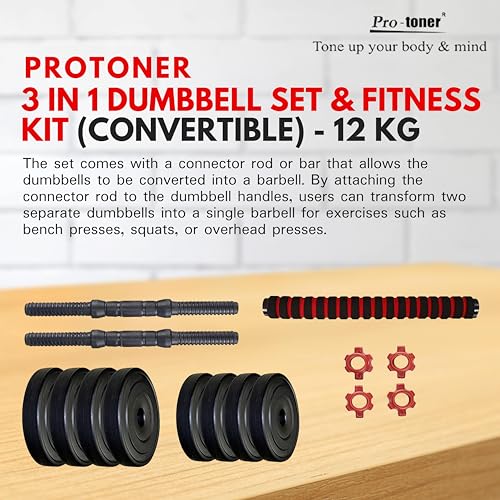 Protoner 3 in 1 3 kg Dumbbells Set Red - Image 3