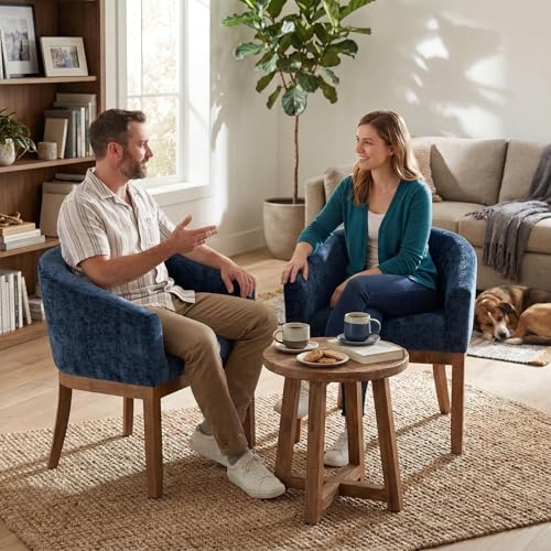 Sillón tapizado Azul con patas de madera miniatura 4