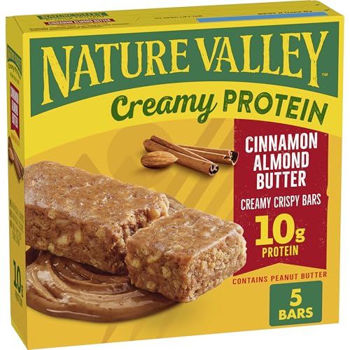 Nature Valley Creamy Protein Bars, Cinnamon Almond Butter, 10g Protein Snacks, 5 Bars, 7.45 oz