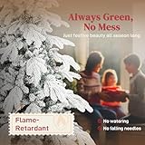 HOMCOM 6ft Artificial Christmas Tree, Snow Flocked Christmas Tree with Realistic Dense Branches, Hinged Design, Metal Stand, Wide Shape, Easy Assembly, Xmas Home Decoration, Green White - Image 3