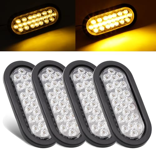 6 Inch Amber LED Oval Tail Marker Lights (4 Pcs) with 12V DC