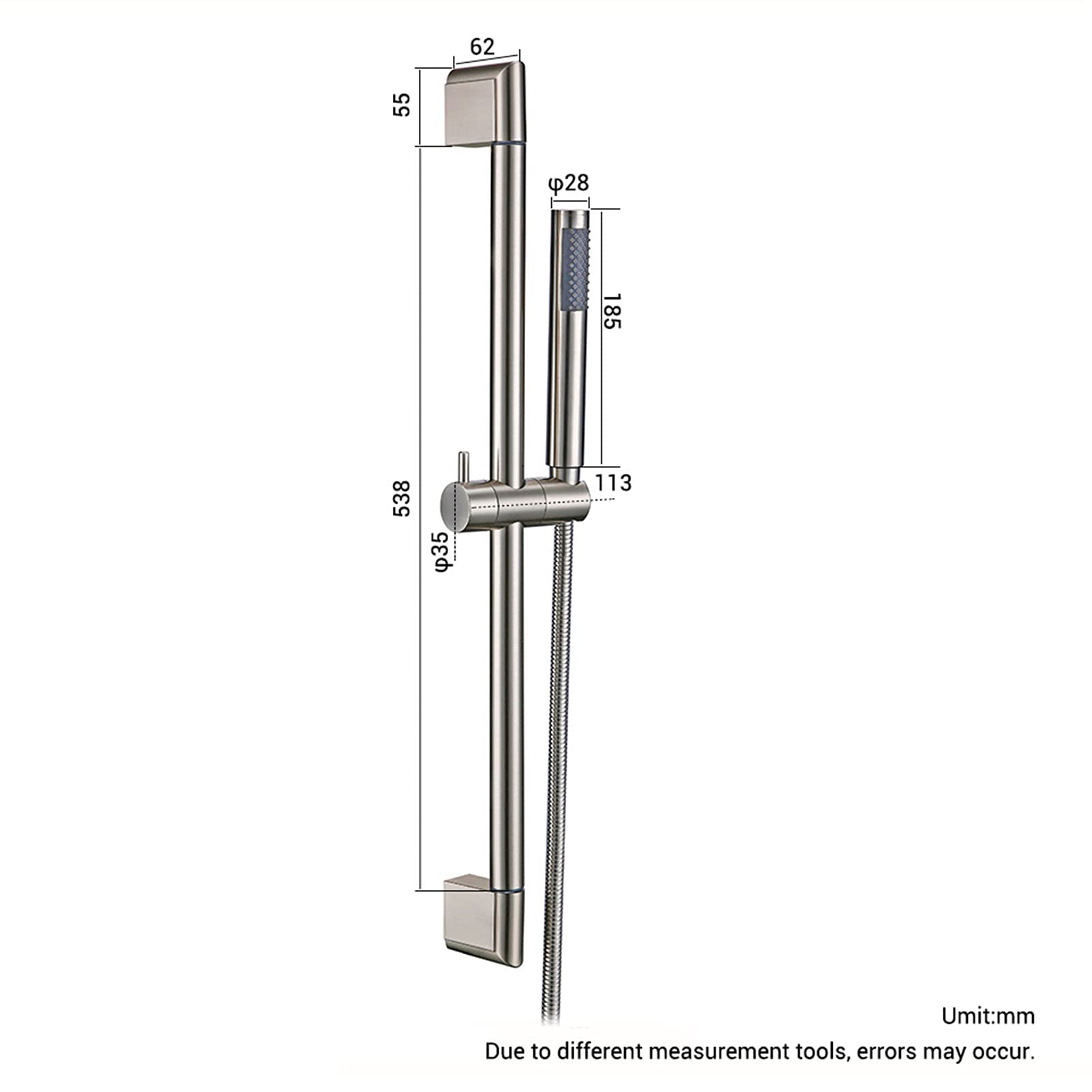 Cabezal de ducha con barra deslizante, Kit de ducha de mano ABS con manguera, Juego de soporte ajustable de montaje en pared, Juego de ducha de baño cepillado, Accesorios de baño