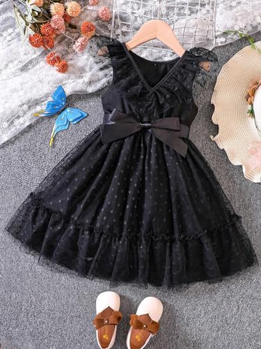 Image of TAGAS Girl Swiss Dot Ruffle Trim Belted Dress || Bagy Girl Dress||Baby Frock ||Sleeveless Dress for Girls