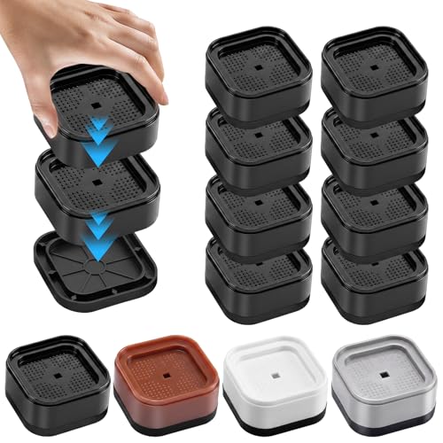 Hnndlra 8 Pack Furniture Risers Adjustable Bed Risers Heavy Duty Lifts Height 1 or 2 Inch, Square Stackable Bed Risers 1 or 2 Inch for Desk Leg Table Couch Sofa Chair Bed Frame Legs Dorm, Black