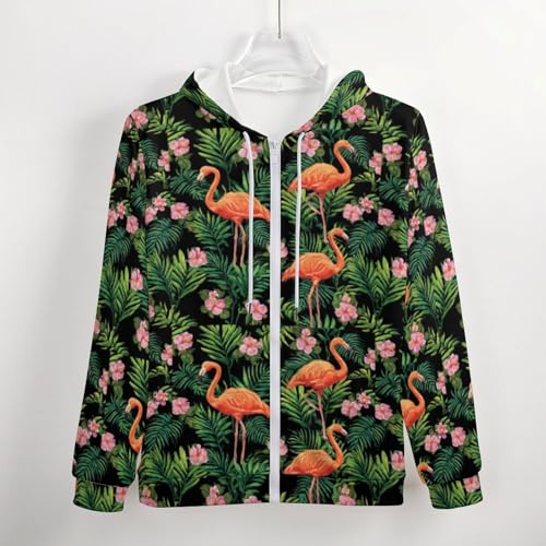 Flamingo Bird Tropical Men's Zip Up Hoodie Casual Drawstring Hooded Sweatshirt with Kanga Pocket4