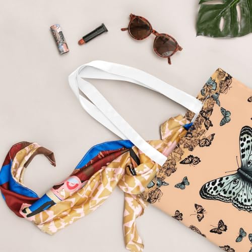Canvas Tote Bag for Women Shoulder Tote Purse Reusable Grocery Bag Leopard and butterfly Aesthetic Shopping Bags4