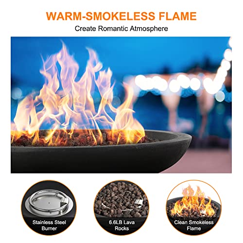 Camplux Propane Firebowl Column, 40,000 Btu Outdoor Gas Fire Pit With Pvc Cover And Lava Rocks, Garden Slate Rock Look #TOP2