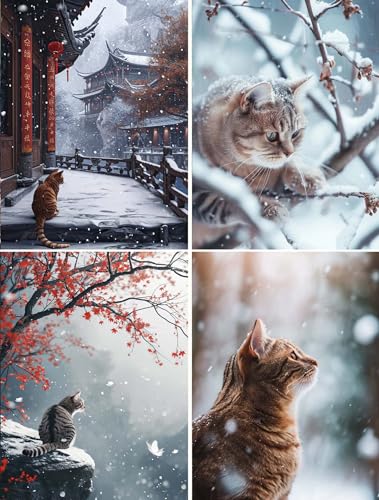 Diamond Painting Chats : kit complet broderie 5D paysages enneigés 70x95cm pour adultes