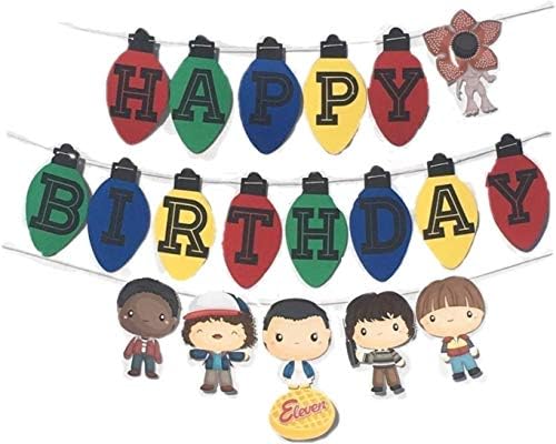Verceco Birthday Party Banner for Eleven Things Themed Party Supplies Happy Birthday Banner Joyce Byers Lights Shaped Bunting Banner