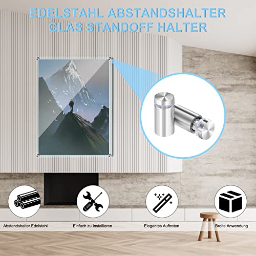 Abstandshalter Edelstahl Werbeschrauben Wandabstandshalter Glasabstandshalter für Werbung Schild Montieren und Befestigung des Glases 16x30mm 8 Stück