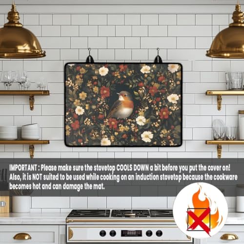 Image of Stove Cover Electric Stovetop Cover Heat Resistant Induction Cooktop Protector Mat Oil-Proof Glass Ceramic Top Stove Cover Protector, 29 x 21 Inch, Robin Floral