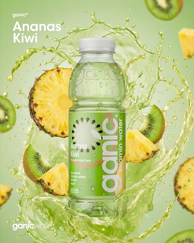 ganic Vitaminwasser Ananas Kiwi – 12 x 0,5 L PET-Flaschen – Vitamin Booster mit exotischem Geschmack – 100 % natürlich, vegan, isotonisch & kalorienarm – ohne Konservierungsstoffe & Allergene