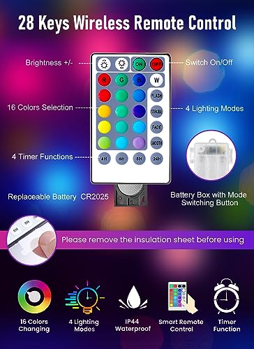 Minetom GP-SW290DC0209-IP44(US)A Battery Operated Fairy Lights,33 Feet 100 Leds Color Changing Twinkle Lights With Remote Timer,16 Colors Waterproof String Lights For Room Garden Patio Indoor Outdoor Decor thumb #2