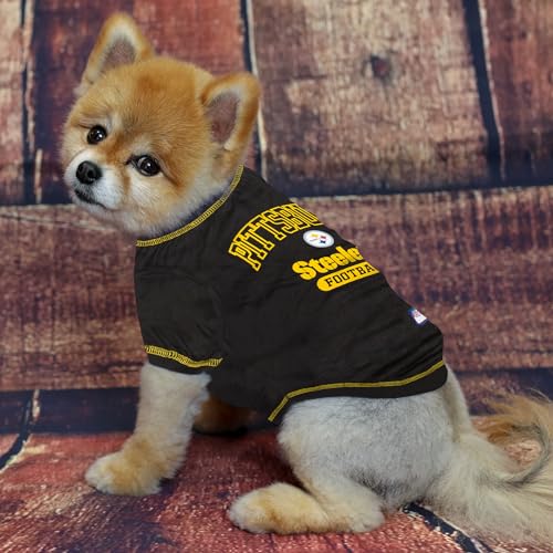 Image of NFL Pittsburgh Steelers Dog T-shirt X-Small. - Licensed Shirt for Pets Team Colored with Team Logos- Premium Stretchable Materials for the comfort of your Dog & Cat