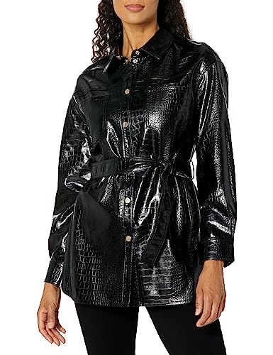 Armani Exchange Women's Pu Leather with Crocodile Pattern Belted Blouson Jacket