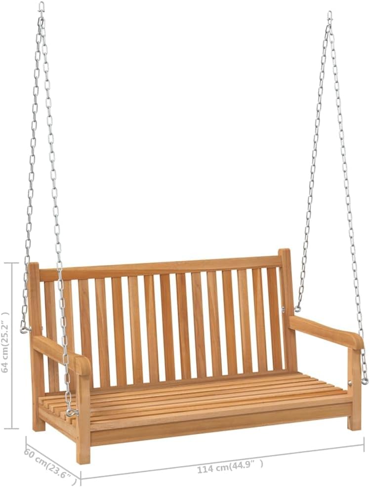 vidaXL Farmhouse Style Outdoor Swing Bench with dimensions labeled