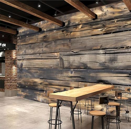 Fotomurales Decorativos Pared Madera Antigua 3D Mural Autoadhesivo Pared Restaurante Papel Pintado Tela de Seda Papel Tapiz Panorámico 300x210 cm B-4696