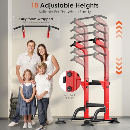 Image of SogesPower Power Tower Dip Station Pull Up Bar for Home Gym Adjustable Height Strength Training Workout Equipment,Pull Up Bar Station