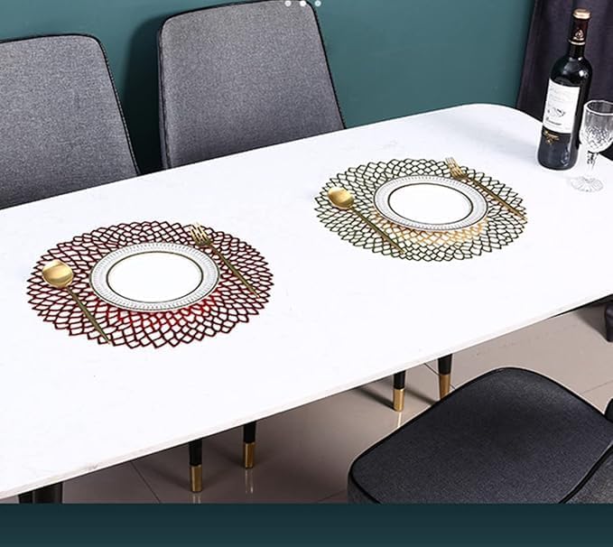 PVC Placemats Sets, 4 Pack Round Placemats Waterproof Oilproof Table Placemats Decorative Placemats for Home Table Wedding Party Decorative Placemats (Rose Gold)