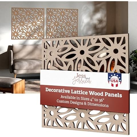Jess and Jessica Lattice Panels-Decorative Wood Panels, Wood Lattice Panels for Outside, Privacy Screen for Patio Outdoor, Window, Cabinets, Fretwork Wall Panels- Custom Size Lattice Panel Screen Cover