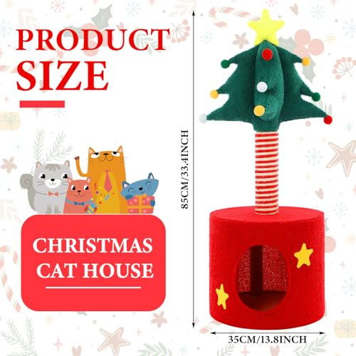 Image of Christmas Cat Tree Tower with Sisal Scratching Post Scratcher | Gift Box, Christmas Cat House, Condo Bed, 33 Inch, Indoor Kittens to Play and Sleep, Xmas Holiday Decoration