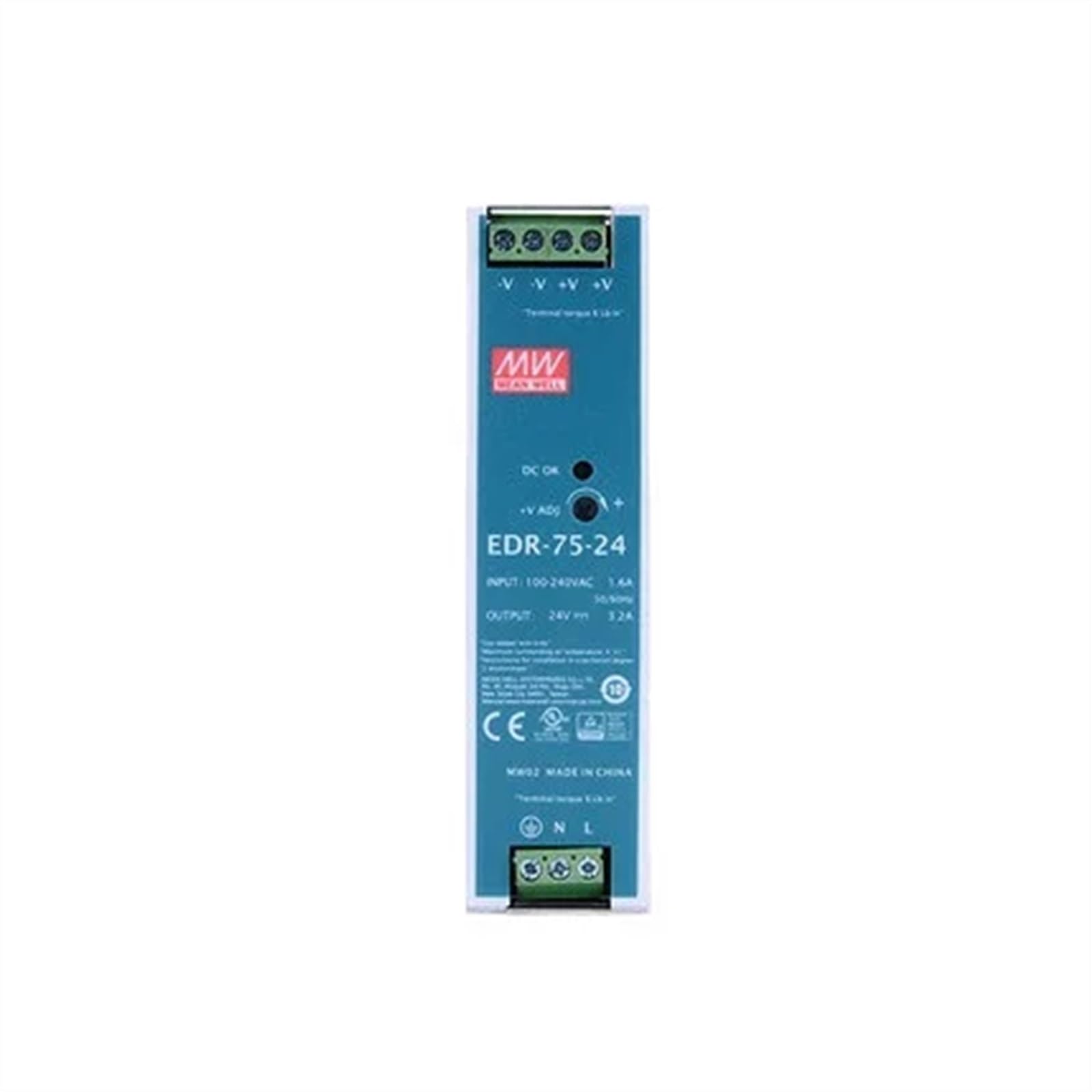 EDR-75-12 Fuente de alimentación industrial de carril DIN de salida única de 75,6 W EDR-75 12 V 6,3 A