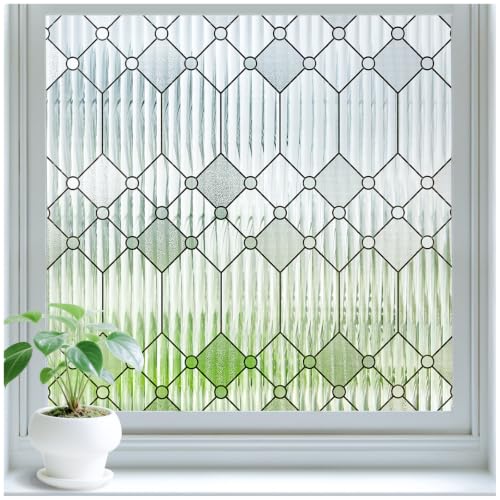Image of SUNBABY Reeded Glass Window Privacy Film, Decorative Frosted Glass Window Film for Bathroom & Front Door, 3D Static Cling Window Coverings Day and Night Privacy Sun Heat Blocking (17.5 x 118 Inch)