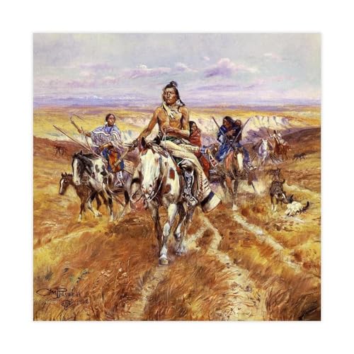 Impression sur toile When The Plains Were His Charles M Russell art mural sans cadre 71x71 cm