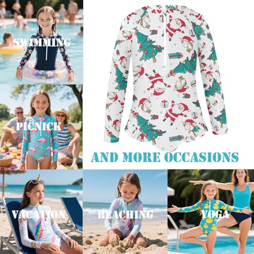 Image of Girls One Piece Swimsuits Long Sleeve Rash Guard Bathing Suit Rash Guard Quick Dry UPF 50+ Swimwear for Kids 3-12