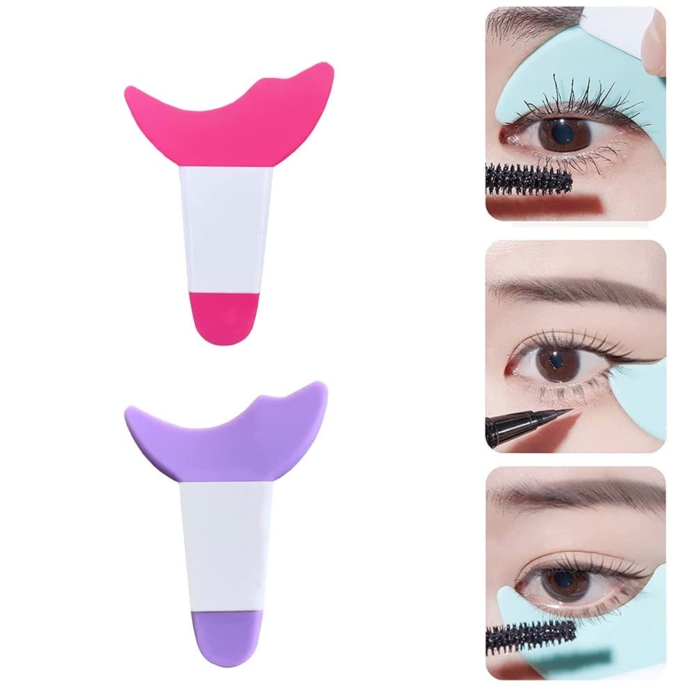 SWETIYOU2 Pcs Mascara Eyelash Shield Applicator Guard Tool, Silicone Reusable Eyelashes Tools Mascara Shield Applicator Guard Eyelash Guide Prevent Makeup Residue for Eye Makeup(Color:Purple+Red)