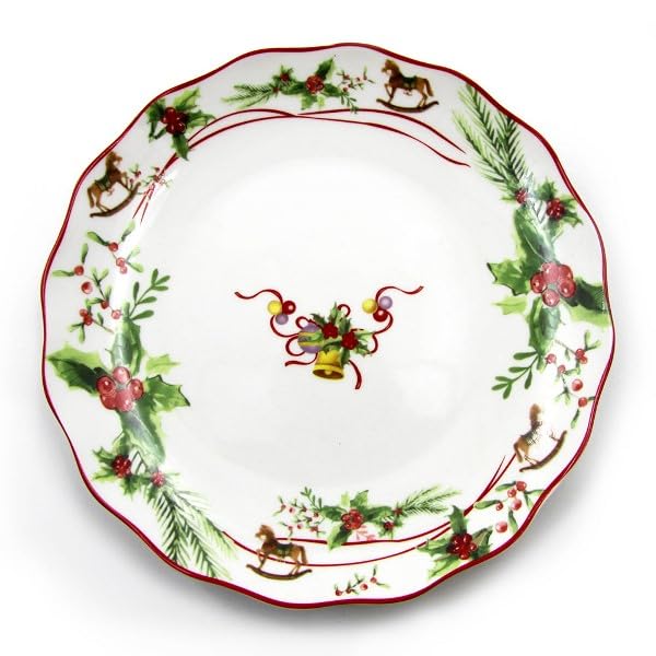 Royal Family Servicio de Vajilla de Navidad con Decoro de Campanas y Caballitos de Doma para 6 Puestos de Mesa (18 Piezas) en Porcelana Brillante y Resistente - Apto para Lavavajillas y Horno