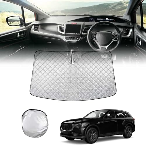 マツダ CX-60 KH型 2022年~現行 専用フロントサンシェード 車専用設計 六層構造 車用サンシェード 遮光率 99%&UVカット 日焼け防止 劣化防止 アルミ箔層断熱 フロントガラス 日よけ 折り畳み式 駐車中の日射を緩和し 仮眠 プライバシー保